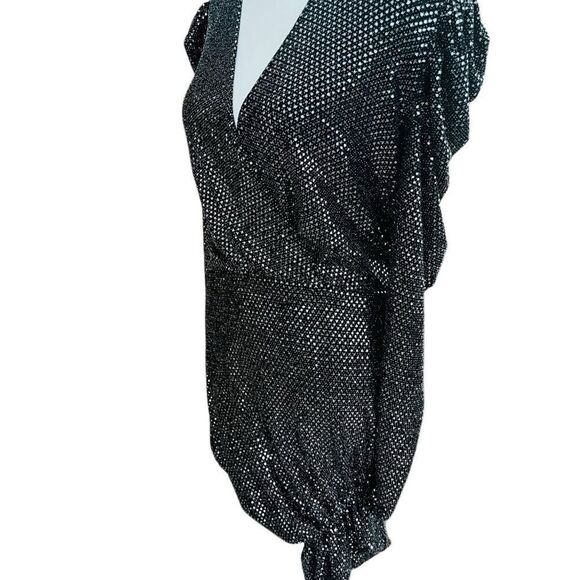 IRO  Paris LouLou Sequin Long Sleeve V-neck Mini Dress in Black & Silver Size 40 - Picture 10 of 14